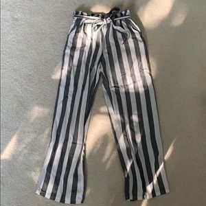 Grey and White striped paper bag pants